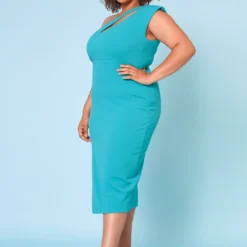 Plus Size Asymmetric One Sleeve Cocktail Midi Dress -Radiant Drape Sales 2022679 002 3