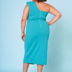 Plus Size Asymmetric One Sleeve Cocktail Midi Dress -Radiant Drape Sales 2022679 002 4