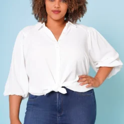 Plus Size Balloon Sleeve Button Down Blouse -Radiant Drape Sales 2022683 001 1