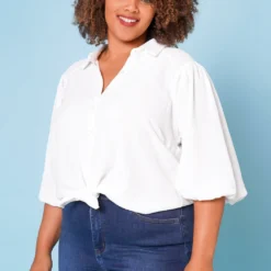 Plus Size Balloon Sleeve Button Down Blouse -Radiant Drape Sales 2022683 001 3