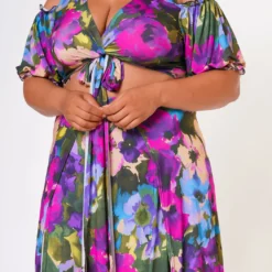 Plus Size Tie Front Surplice Top & Maxi Skirt Set -Radiant Drape Sales 2022689 001 6