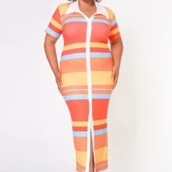 Plus Size Multi Striped Maxi Dress