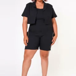 Plus Size Cargo Romper With Cropped Jacket