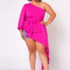 Plus Size Extravagant One Sleeve Drape Blouse