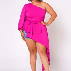 Plus Size Extravagant One Sleeve Drape Blouse