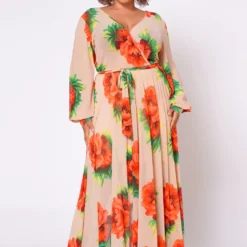 Plus Size Floral Maxi Chiffon Dress